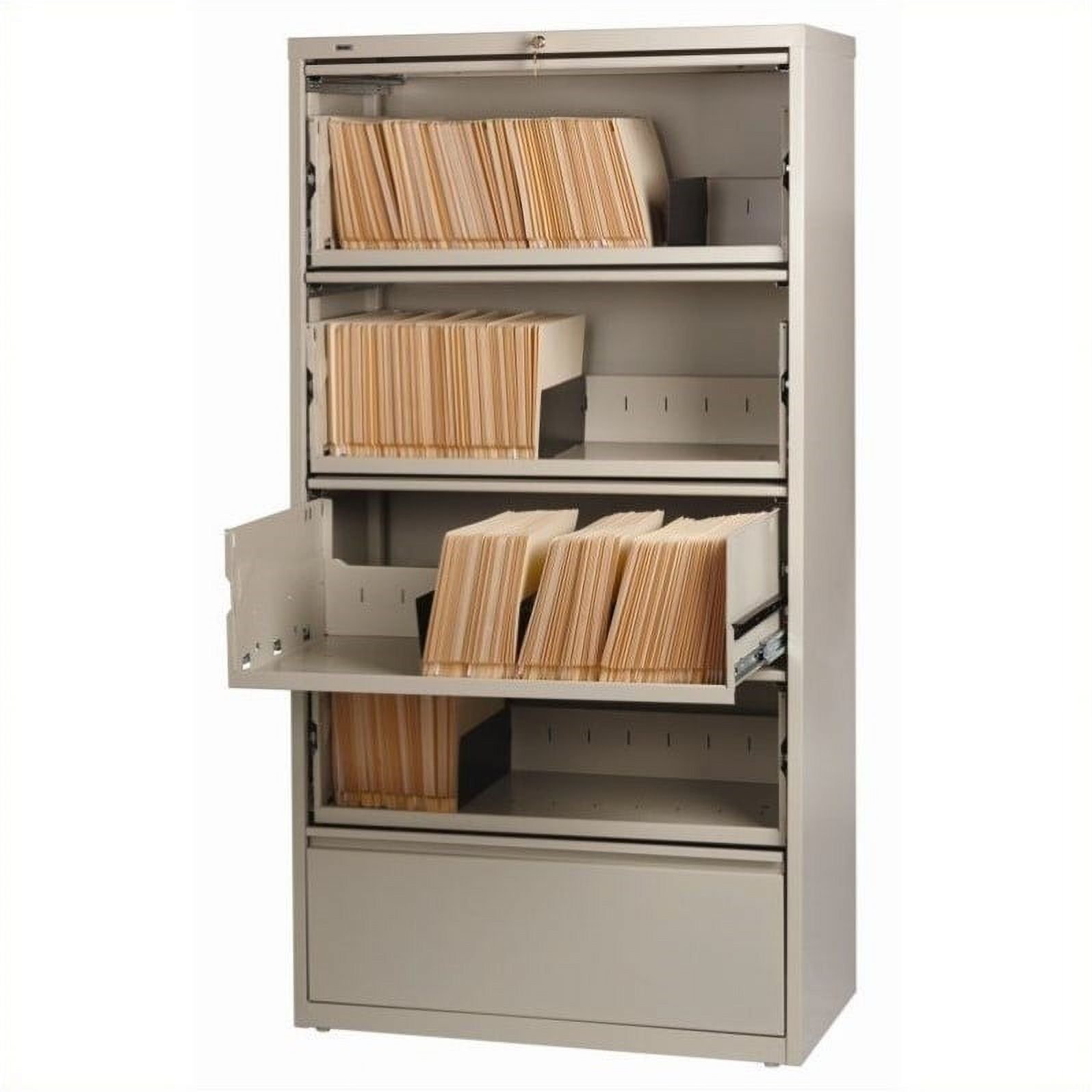 Pemberly Row 36-in Wide 5 Drawer Lateral File Cabinet. Roll-out Shelves. Beige