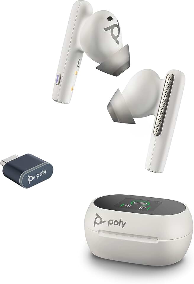 Poly Voyager Free 60+ UC True Wireless Earbuds (Plantronics) – Noise-Canceling Mics for Clear Calls – ANC – Touchscreen Charge Case –Works w/iPhone, Android, PC/Mac – Teams Certified– Amazon Exclusive