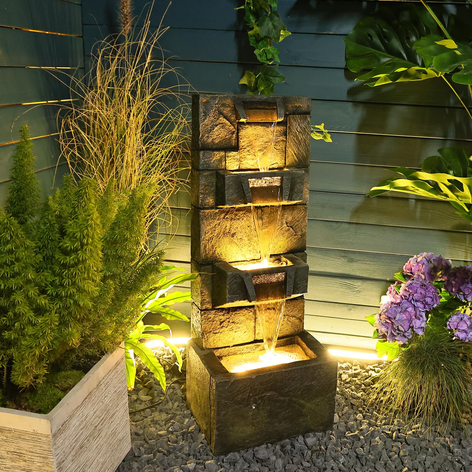 Outdoor Fountains Waterfalls with Led Lights and Pump Water Fountain Outdoor Indoor for Modern Outdoor Fountain Indoor Patio Decor Garden, House, Office, Garden, Home Art Decor
