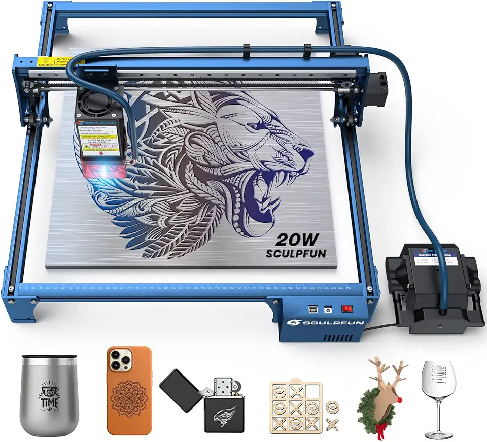 SCULPFUN S30 PRO MAX Engraving Machine with Air Assist, 0.06 * 0.06mm Accuracy Engraving Machine, 935 * 905mm Extendable Working Area 10X Lifespan Engraver for Wood and Metal