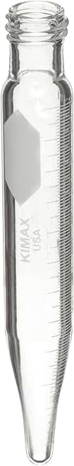 Kimble 45200-10 Glass Conical Bottom 10mL Heavy-Duty Graduated Centrifuge Tube with Screw Cap, Clear, Case of 12