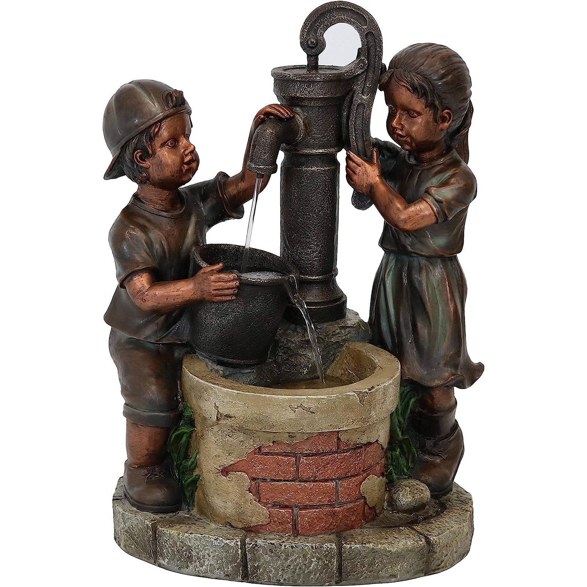 Jack and Jill at Farmhouse Pump Outdoor Water Fountain - Electric Submersible Pump with Adjustable Flow