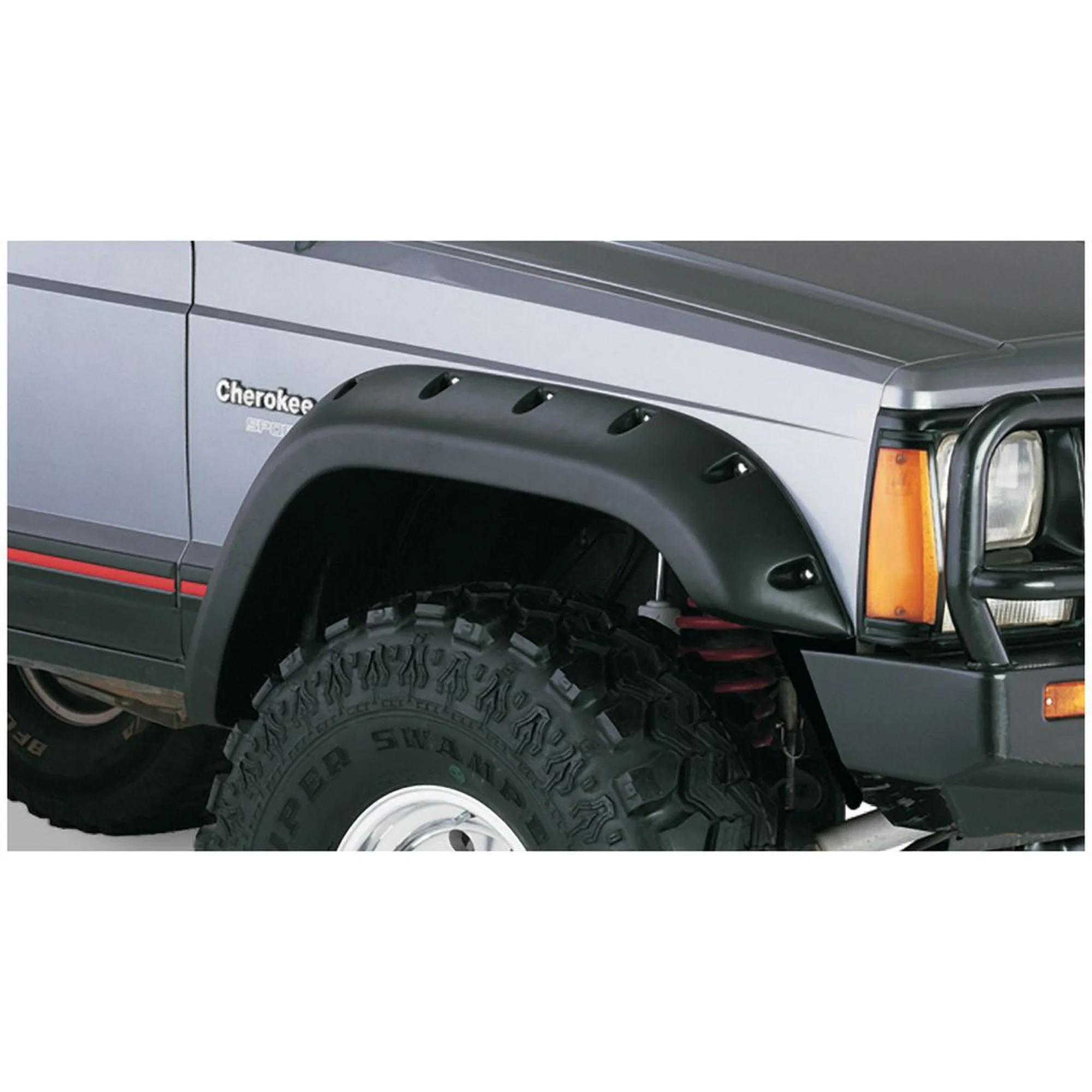 Bushwacker by RealTruck Jeep Cutout Pocket/Rivet Style Front Fender Flares | 2-Piece Set, Black, Textured Finish | 10035-07 | Compatible with 1984-2001 Jeep Cherokee, 4-Door Sport; 1986-1992 Comanche
