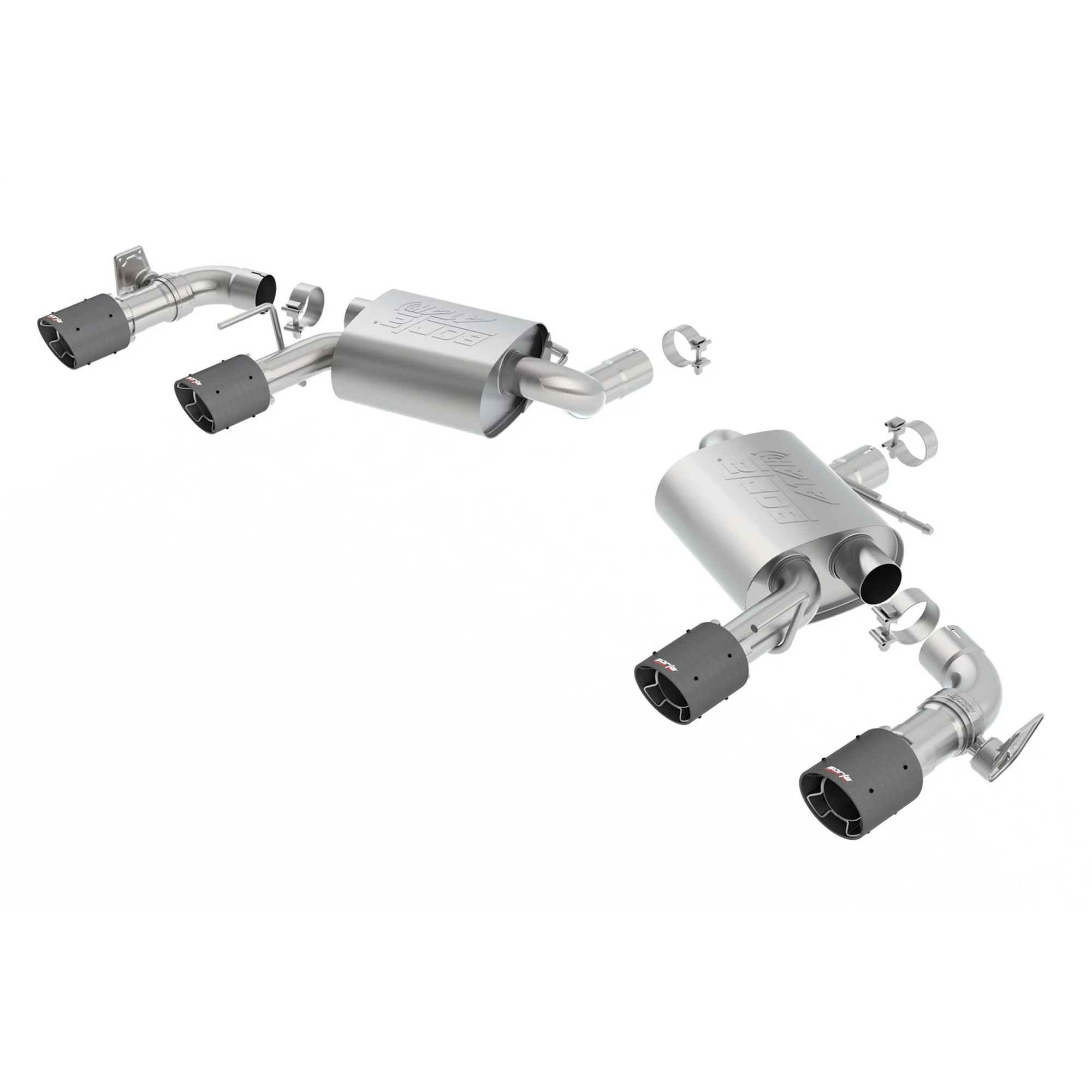 Borla 11925CF ATAK Axle-Back Exhaust System; 2.75in. Into Muffler Dual 2.5in. Out; Incl. Mufflers/Tailpipes/Clamps/4x6.25 in. Carbon Fiber Round Tips; Dual Split Rear Exit;