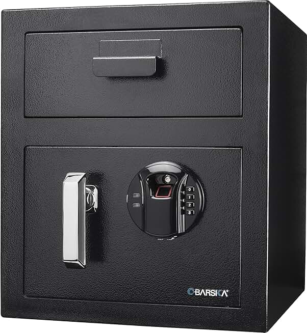 Barska AX13108 Biometric Keypad Depository Safe, One Size, Black