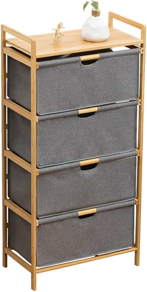 4 Tier Bamboo Storage Shelf, 4 Pull Out Drawers laundry Cabinets, Bamboo Free-standing Laundry Storage Organizer Bags with Handle and Shelf, for Living Room Bedroom Bathroom Closets ( Size : 45cm )