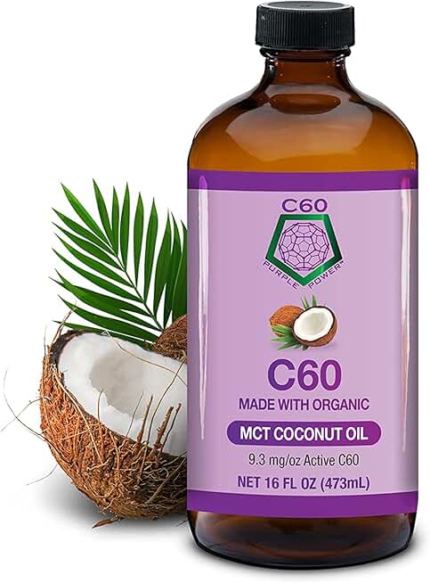 C60 Purple Power Organic MCT Coconut Oil, Organic Cold-Pressed Coconut Oil, 99.99% Pure C60 Carbon Fullerenes (16 oz)