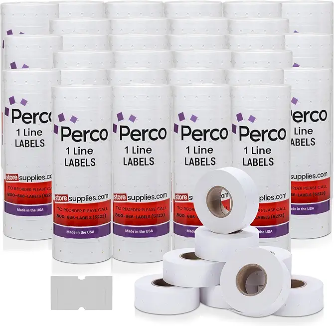 Perco 1 Line White Labels - Case of 30 Sleeves, 240,000 Blank Pricing Labels for Perco 1 Line Price and Date Guns
