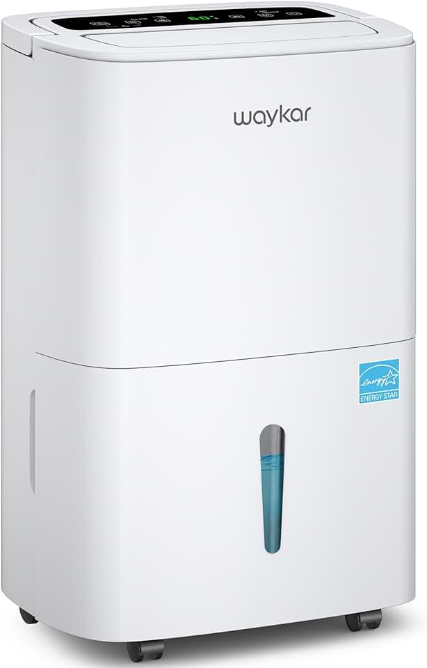 Waykar 120 Pints Energy Star Home Dehumidifier for Spaces up to 6,000 Sq. Ft at Home, in Basements and Large Rooms with Drain Hose, Handle, Auto Defrost and Self-Drying.