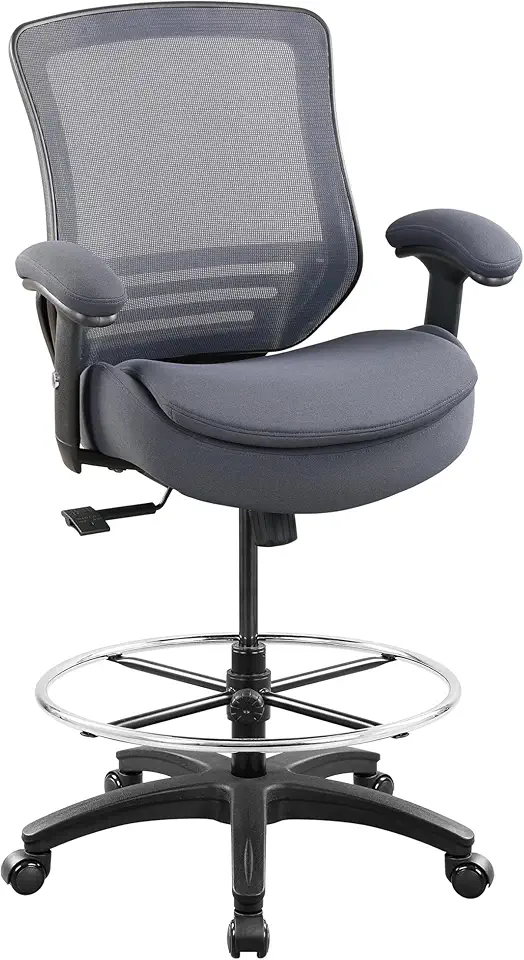 400lbs Drafting Chair Double Seat Cushion Tall Office Chair with Soft Armrests Executive Computer Standing Desk Chair with Lumbar Support and Enlarged Adjustable Footring (Gray)