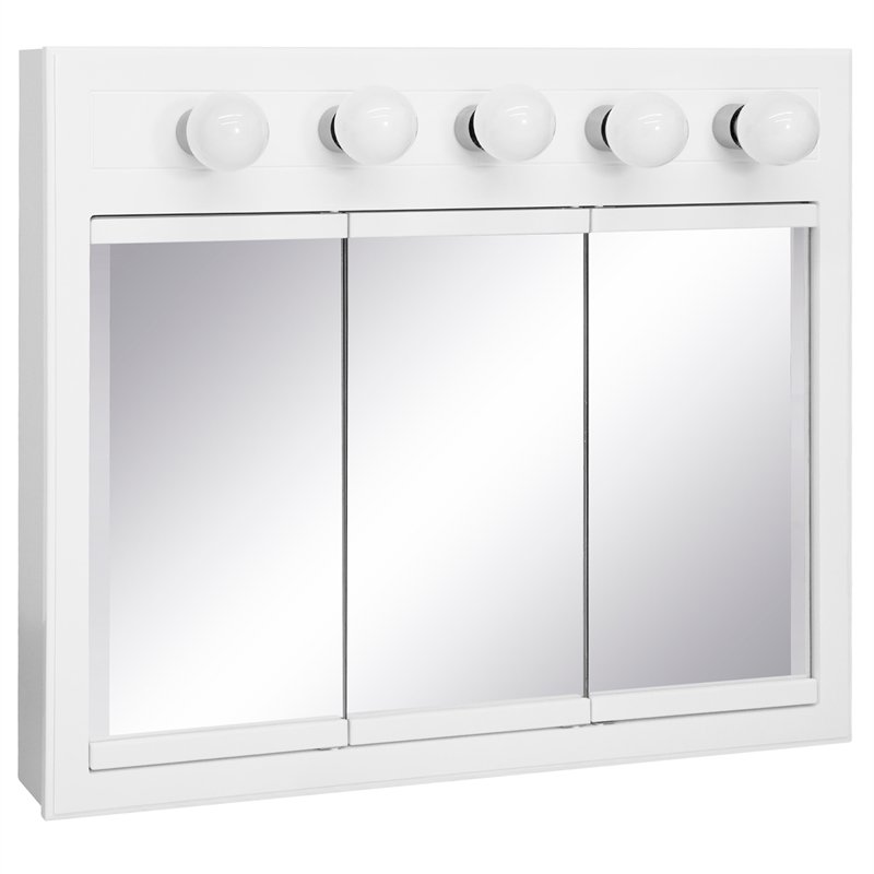 Pemberly Row 36-Inch Assembled Wood Framed Medicine Cabinet Mirror - White Gloss