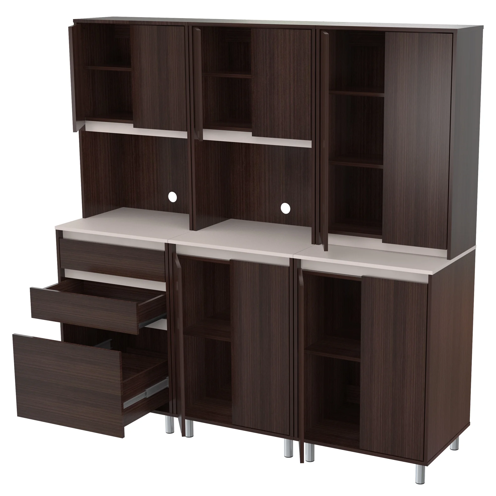 Inval AMBROSSIA 3 Piece Breakroom Pantry in Espresso and Gray Engineered Wood