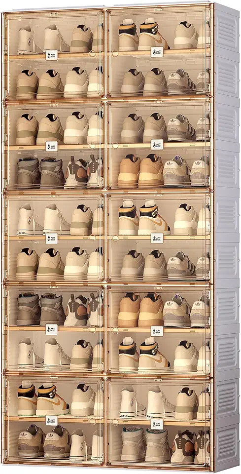 Portable Shoe Rack Organizer for Closet Entryway, Stackable Sneaker Storage Shoe Cabinet with Magnetic Clear Door, Large Plastic Storage containers Bins with Lids 10 Tiers 40 Pairs