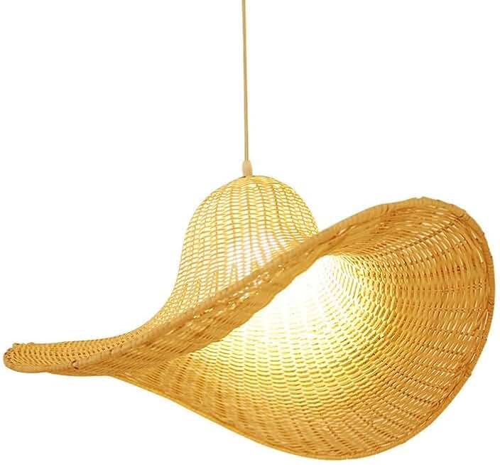 BKLFGP Japanese Style Pendant Light, Wood Art Dining Room Hanging Lamp, Wabi-sabi Style Straw Hat Chandelier with E27 Base Design for Dining Living Room, Bar, Homestay, Hallway, Farmhouse,