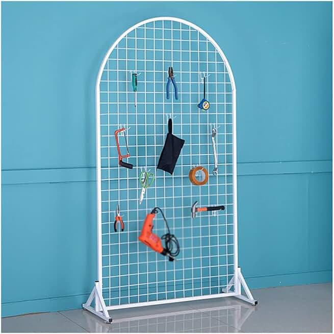 Floor Standing Gridwall, Drop Wire Mesh Frame, Mesh Display Panel, Craft Show Wire for Retail Shop Home Storage (Color : White, Size : 80x120cm)
