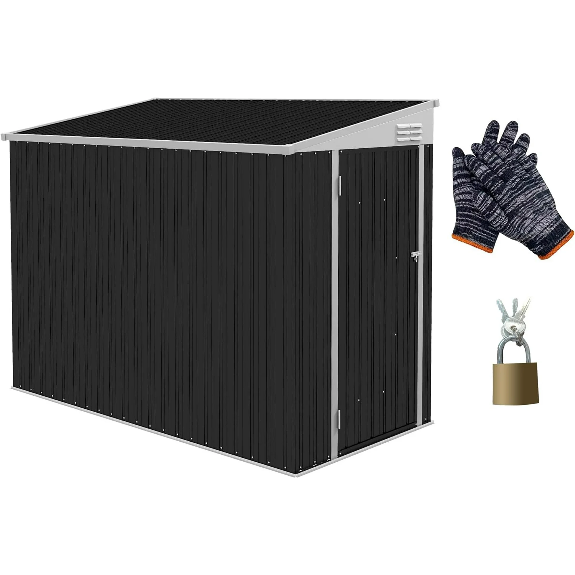 Outsunny 4' x 7.7' Metal Outdoor Storage Shed, Lean to Storage Shed, Garden Tool Storage House with Lockable Door and 2 Air Vents for Backyard, Patio, Lawn, Dark Gray