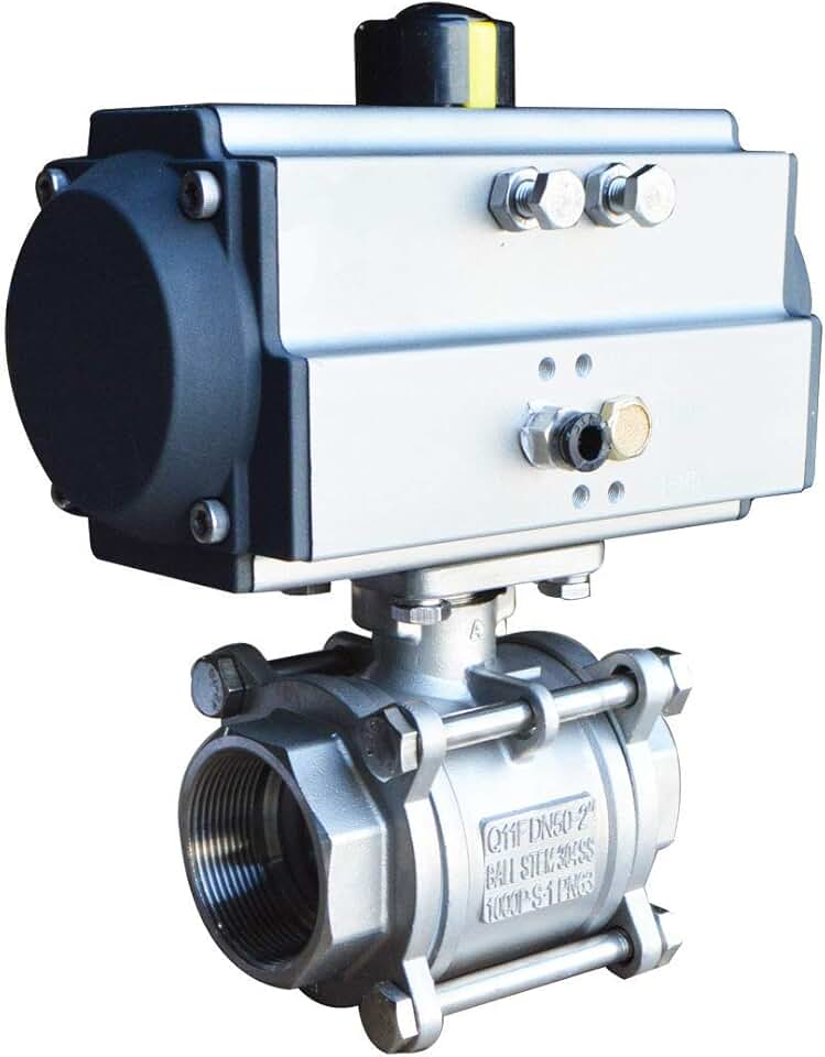 INTSUPERMAI Three-Piece 2inch Pneumatic Actuated Ball Valve Single Acting Globe Threaded 304 Stainless Steel for Automatic Control System