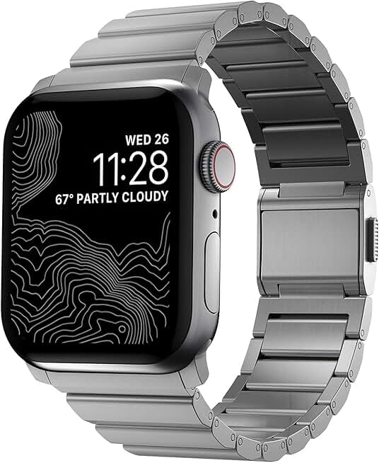 Nomad Titanium Apple Watch Band 45mm Silver Hardware, Titanium Ultra Watch Band with Adjustable Links and Integrated Lugs, Titanium Band for Apple Watch Ultra and Ultra 2 Watch Band, Compatible with Apple Watch Ultra & Ultra 2, Series 1-9, and SE