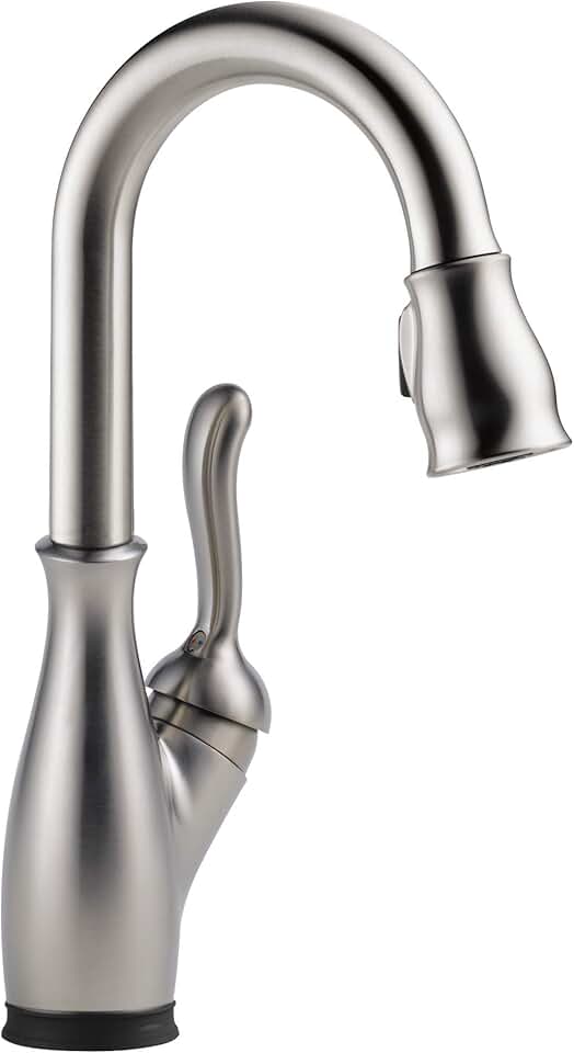 Delta Faucet Leland Touch Bar Faucet Brushed Nickel, Single Hole Wet Bar Faucets with Pull Down Sprayer, Prep Sink Faucet, Delta Touch2O Technology, SpotShield Stainless 9678T-SP-DST