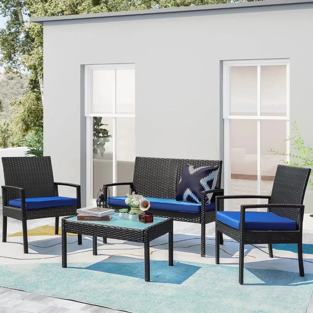 PAOLFOX 4 Pieces Patio Furniture Set, Wicker Patio Furniture Sets, PE Rattan Outdoor Furniture, Outdoor Conversation Sets, Deck Furniture Sets, All-Weather Patio Furniture