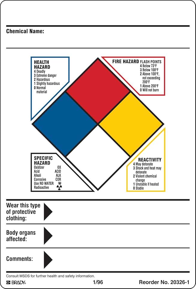Brady 20326-1VLS Hazardous Communication and Right-to-Know Labels, Adhesive Vinyl, Paper, 4