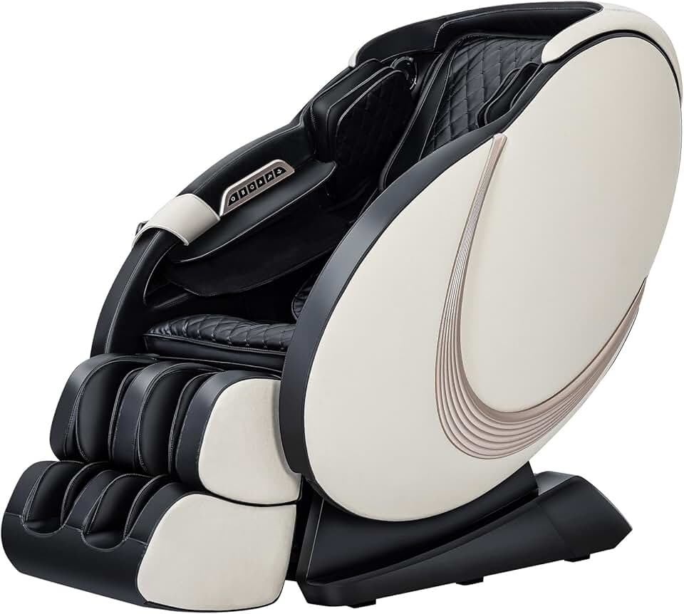 4D Massage Chair Full Body Recliner - Zero Gravity with Heat and Shiatsu Office Chair SL Track Yoga Stretch Voice Control Intelligent Body Detection Bluetooth Speaker Airbags Foot Rollers (White)