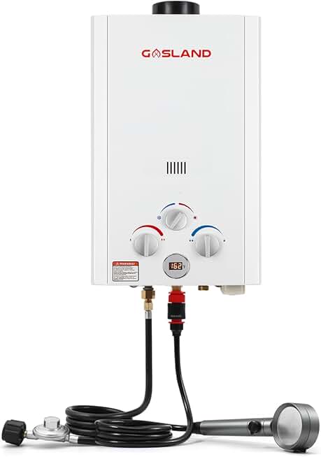 Tankless Water Heater, GASLAND Outdoors BE264 10L 2.64GPM Portable Gas Water Heater, Energy-efficient Propane Water Heater for RV Camping Cabin Barn Boat, Overheating Protection, Easy Installation