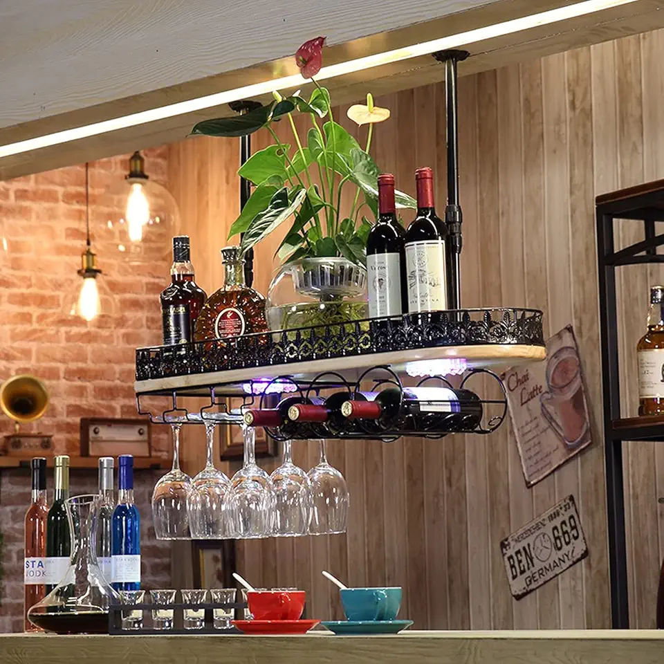 Hanging Wrought Iron Wine Rack, Wine Bottle Rack, Creative Bar Wine Holder, Wine Cabinet, Home Wine Storage Shelf, Height-Adjustable Wine Hanger Organizer Rack (Color : A, Size : 8