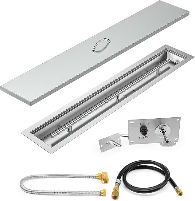 Stanbroil 48 x 6 Inch Linear Nature Gas Fire Pit Burner Kit and 51 Inch Fire Pit Lid, 304 Stainless Steel