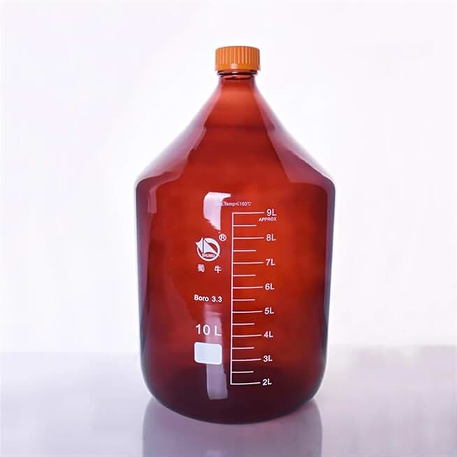 Lab bottle Brown reagent bottle,With yellow screw cover,Borosilicate glass 3.3,Capacity 10000ml,Graduation Sample Vials Plastic Lid