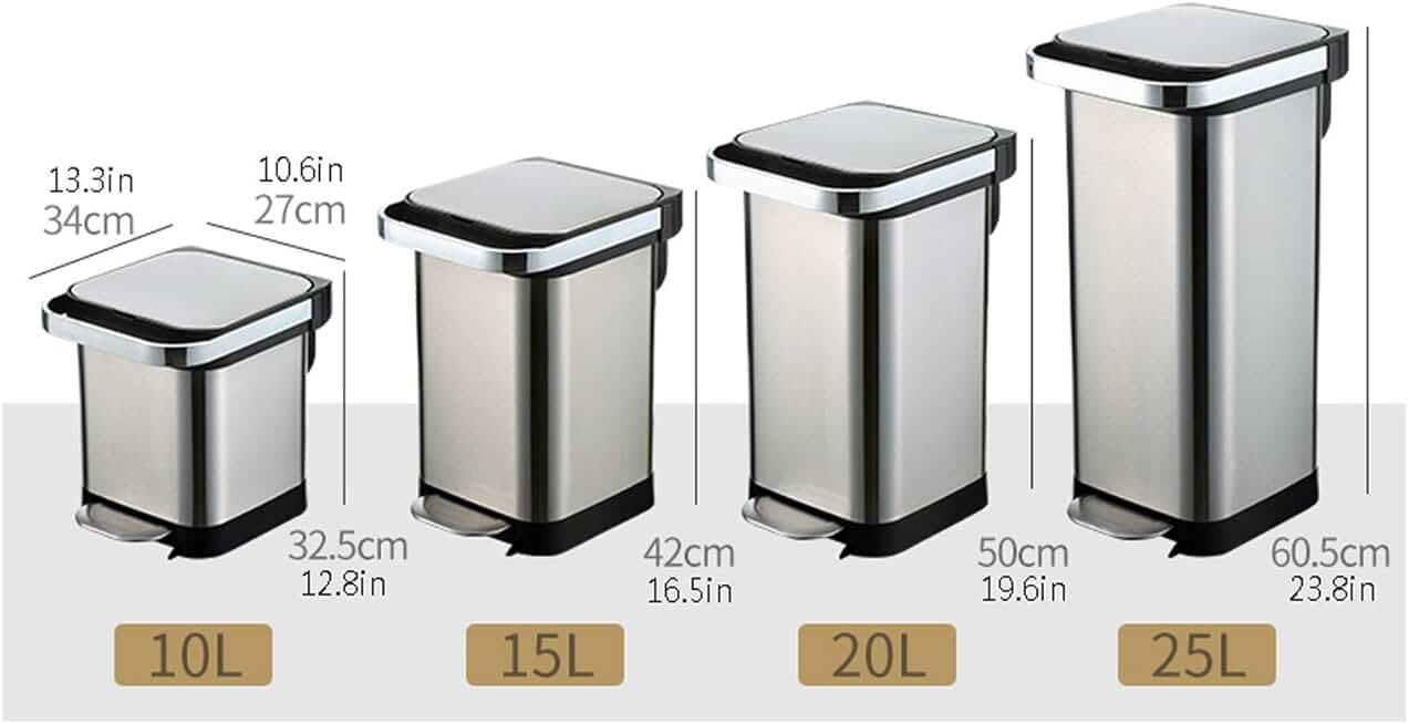 Kitchen Trash Can,Pedal Trash Can Stainless Steel Household Large-Capacity Trash Can Kitchen Living Room with Lid Garbage Bin (25 Liters / 6.6 Gallons),A-25L