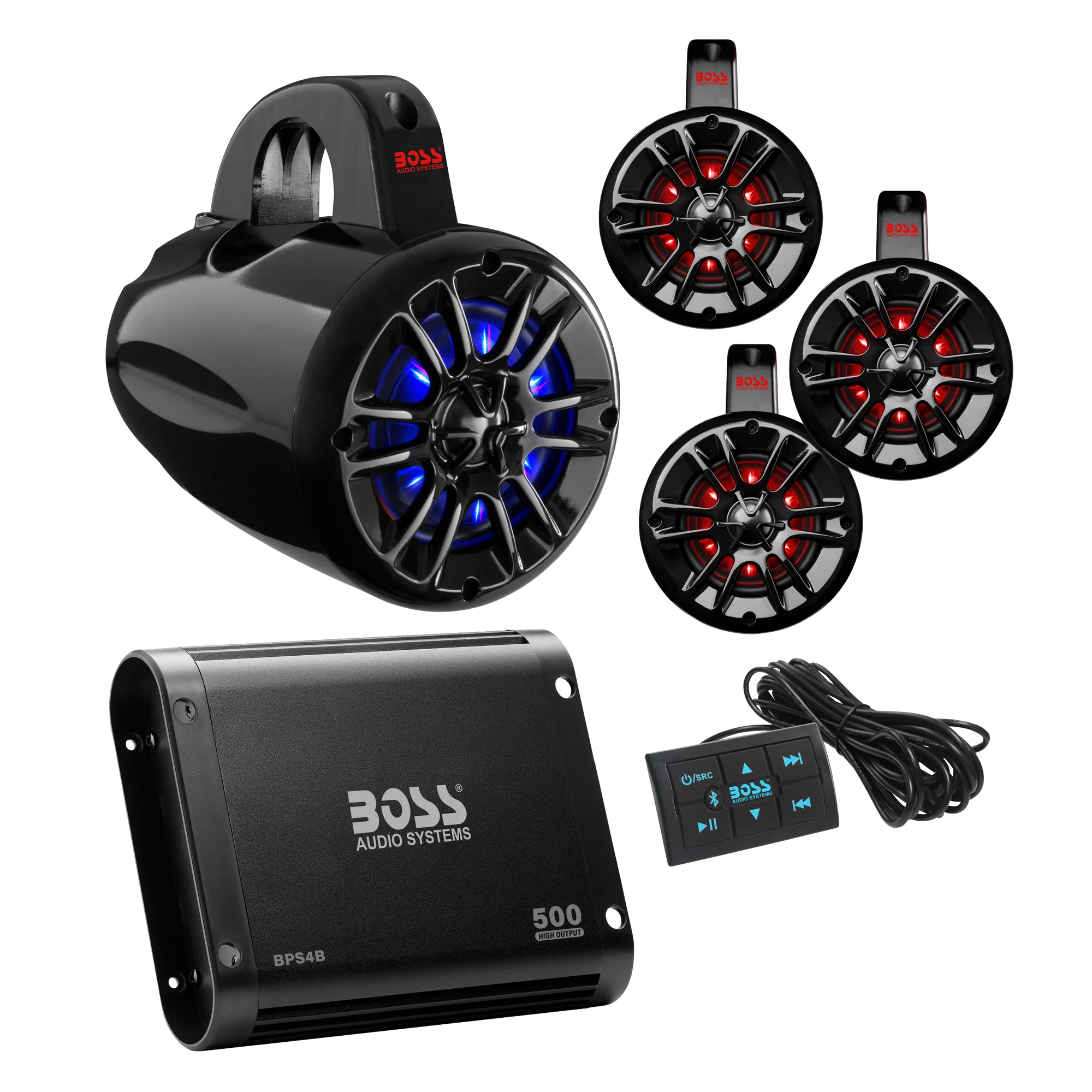 BOSS Audio Systems UNI4RGB UTV Marine Stereo Package