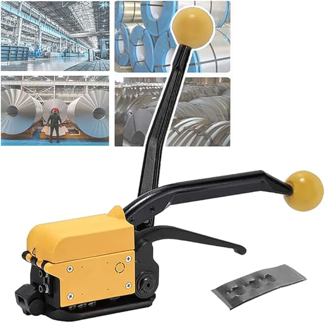 A333 Steel Strapping Tools Machine, Manual Buckle-Free Strapping Tensioner Cutter Strapping Tool, Handheld Sealless Metal Banding Tool for 13-19mm Width Steel Straps,Large Tightening Force