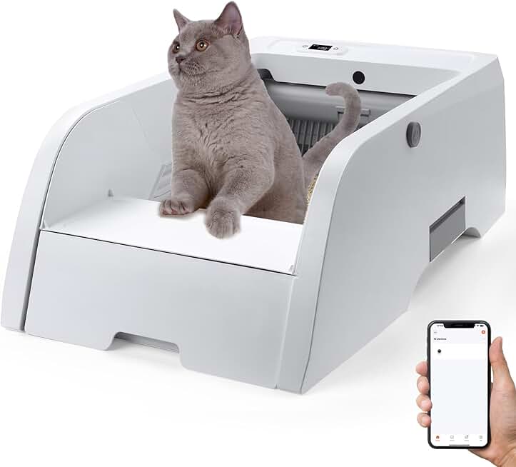 Self Cleaning Litter Box, Automatic Cat Litter Box Self Cleaning, Hands-Free Cleanup Less Tracking