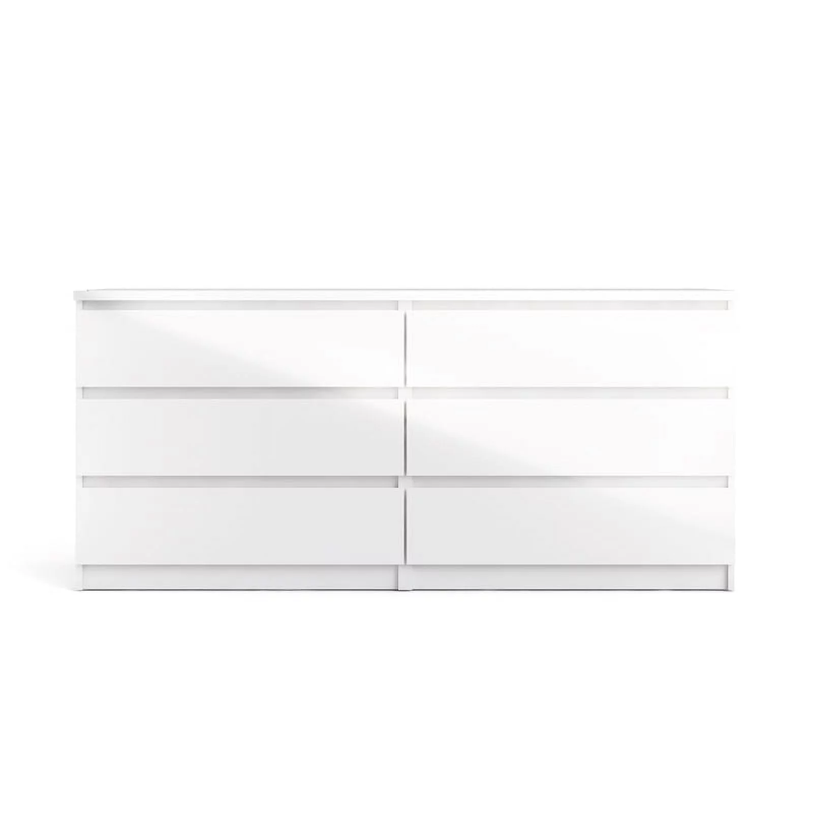Pemberly Row Contemporary 6 Drawer Double Dresser in White High Gloss