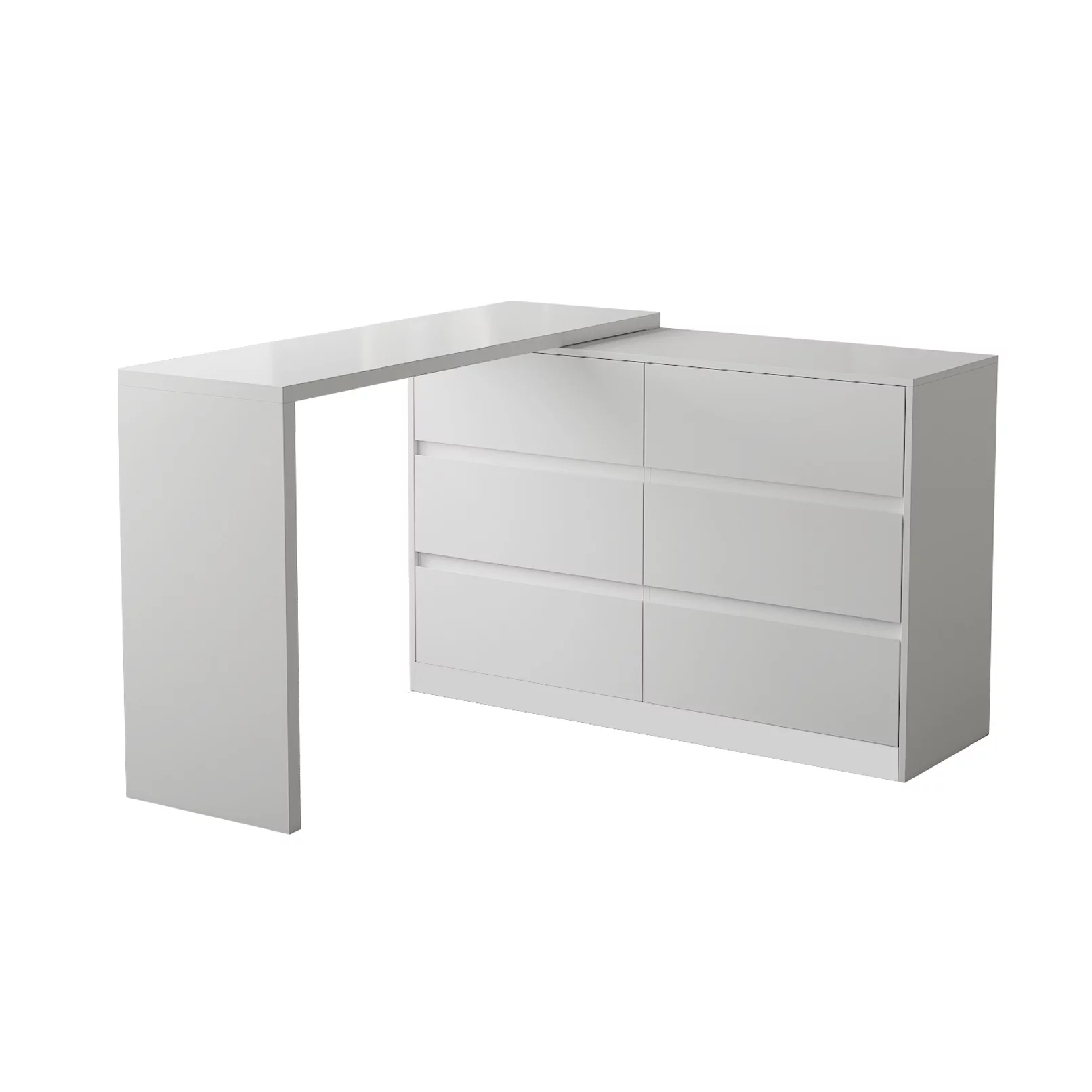 OXYLIFE L Shaped Rotatable Corner Table, Rotatable Computer Desk with 6 Drawer Dresser for Home Office