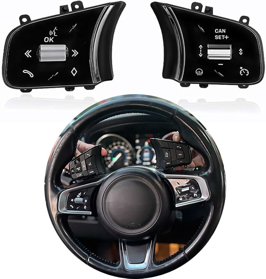 Fits for Jaguar 2015-2019 XE XEL XF XFL F-PACE Steering Wheel Control Switch Buttons Steering Wheel Control Switch Button 2pcs/Set, black