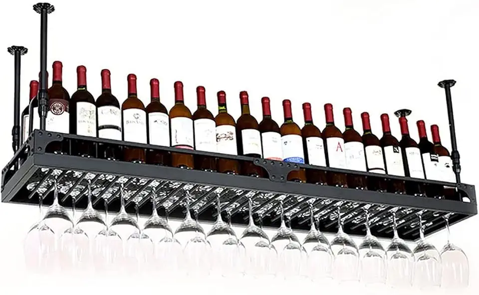 Easy Upside Down Hanging Wine Rack/Wine Rack Ceiling Decorative Glassware Holder, Rack for Bars, Restaurants, Kitchens (60/80/100 / 120cm) (Color : Black, Size : 80 35cm)