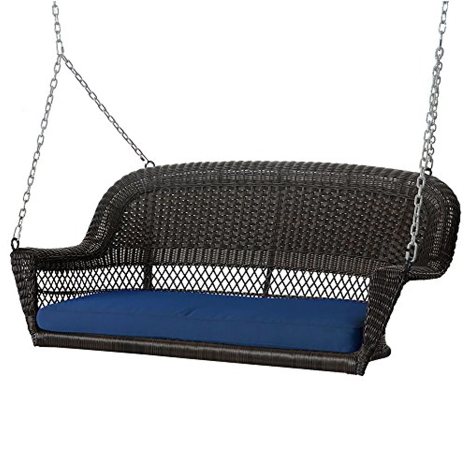 Jeco Wicker Porch Swing with Blue Cushion-Finish:Espresso