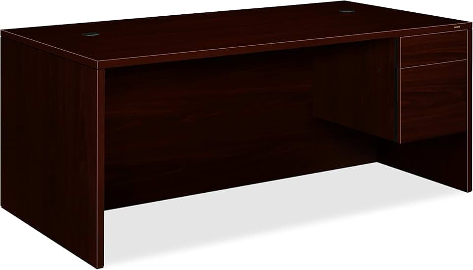 HON 10500 Series 66 by 30 by 29-1/2-Inch Right Pedestal Desk, Mahogany