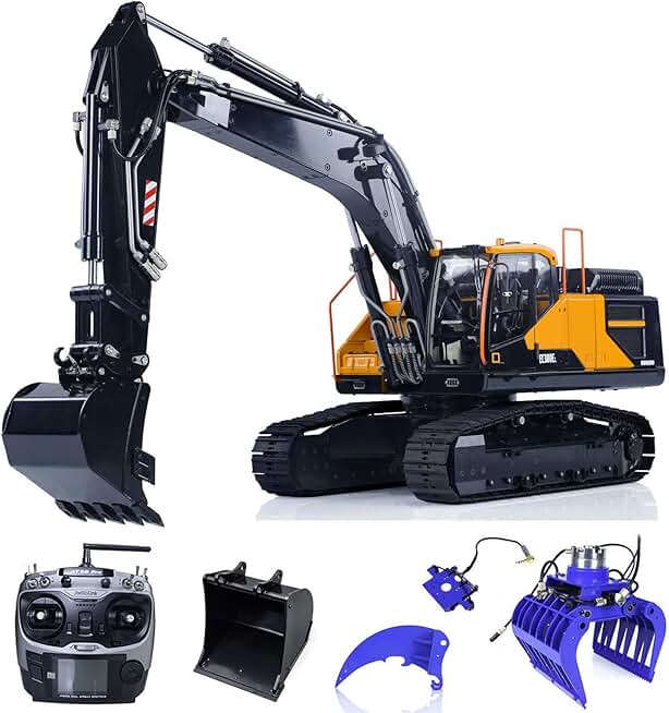 1/14 RC Hydraulic Excavator Full Metal for EC380 Assembled Painted RC Hydraulic Digger Heavy Machine 2 Buckets Hydraulic Grab Ripper(Yellow)