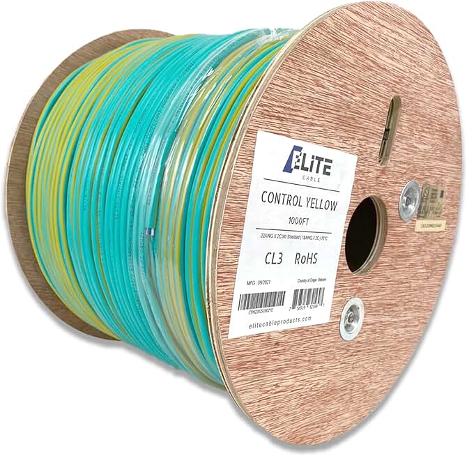 Elite 22/2 + 18/2 Automation/Control Cable - Lutron and Crestron Systems - 1000ft, Shielded, in Wall (CL3) - UL Listed, Pure Copper, Light Green W/Yellow Stripe