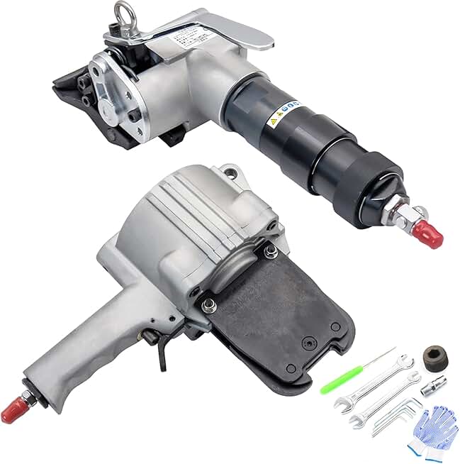 Pneumatic Steel Strapping Machine Heavy Duty Combined Split Banding Tool Tensioner and Cutter Sealer for 1.25inch（32mm）Width Metal Belt，Portable Packaging Tools