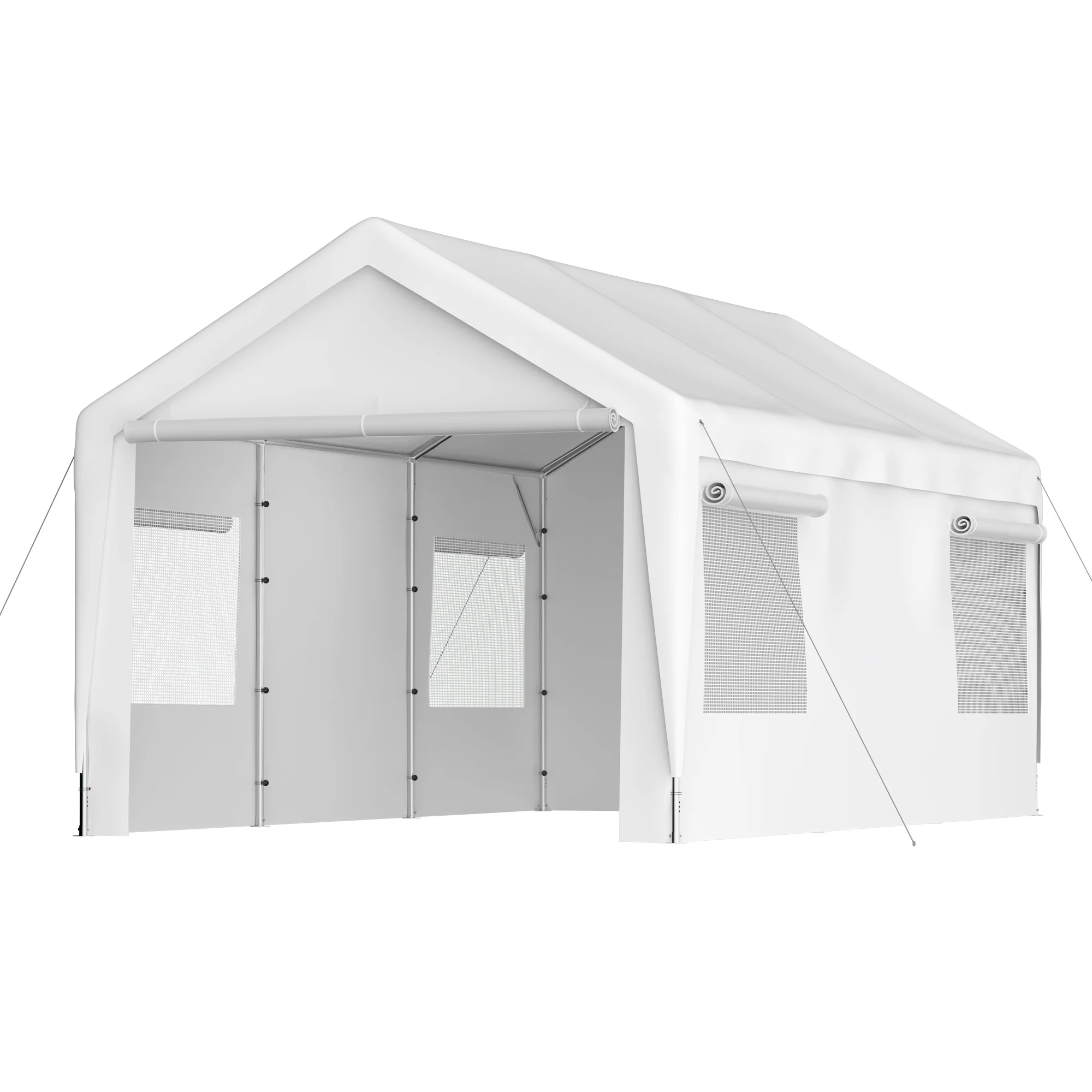 IVV Carport, 10'x20' Heavy Duty Carport with Roll-up Ventilated Windows, Portable Garage with Removable Sidewalls & Doors for Car, Truck, Boat, Car Canopy with All-Season Tarp, White