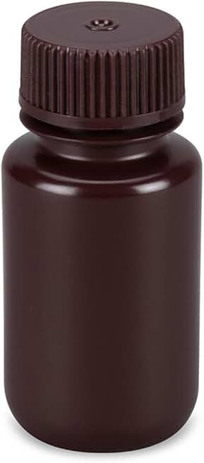 Globe Scientific, Diamond Essentials Bottle, Wide Mouth, Round, Amber HDPE with Amber PP Closure, 60mL, Bulk Packed with Bottles and Caps Bagged Separately, 1000/Case, 7510060AMBKS