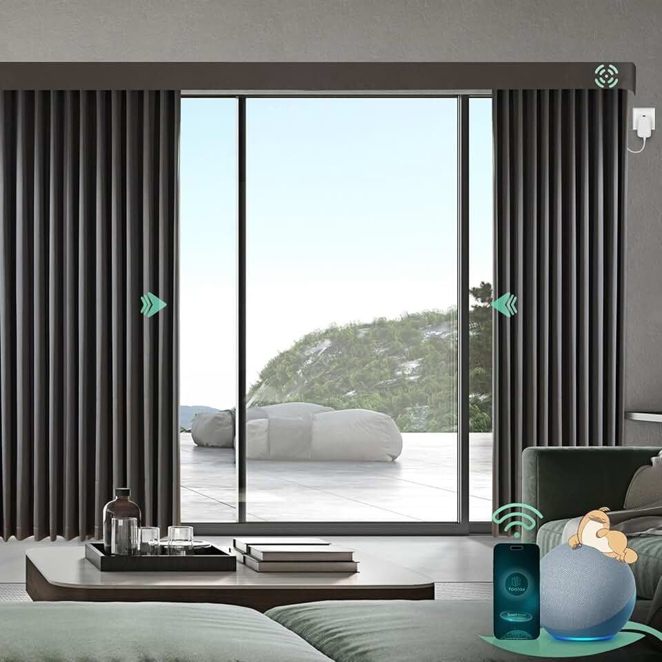 Yoolax Smart Custom XL Curtain Compatible with Alexa and Google Home, Motorized Curtain Hardwired with Remote Customized Size (Dark Grey)