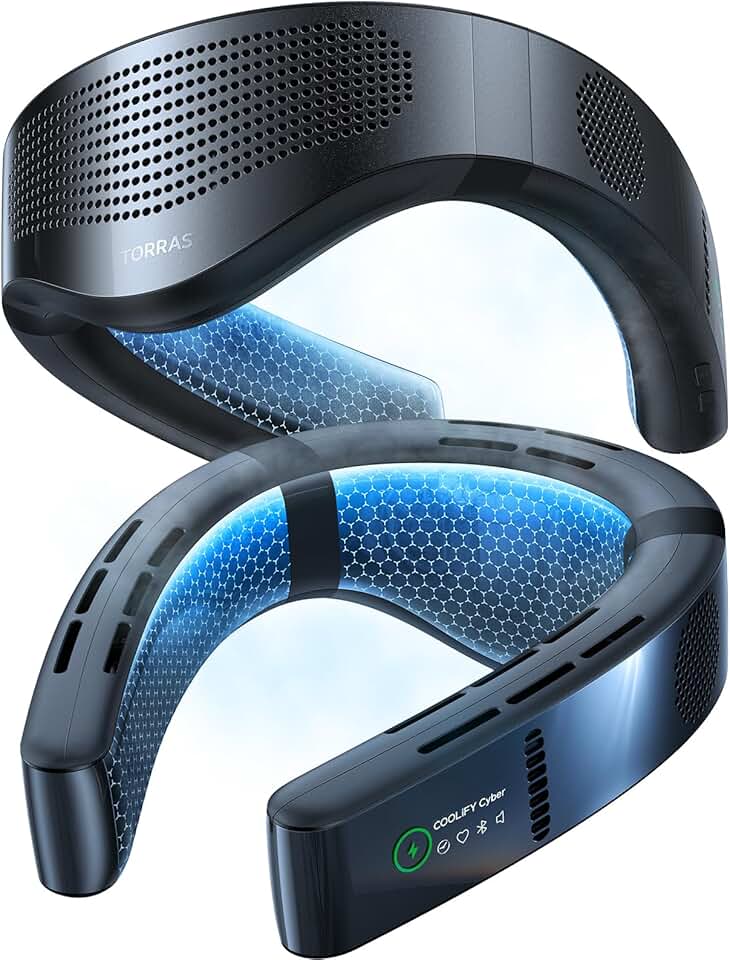 TORRAS [COOLiFY Cyber・2024 Flagship] Neck Air Conditioner, Ultimate Immersive Cooling Portable Neck Fan Rechargeable with 6000mAh, Neck Cooler Neck Fans that Blow Cold Air for gifts