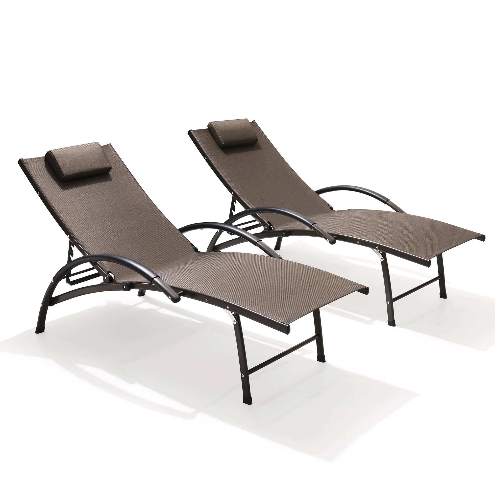 Pellebant Set of 2 Outdoor Chaise Lounge Patio Aluminum Folding Reclining Chairs, Brown