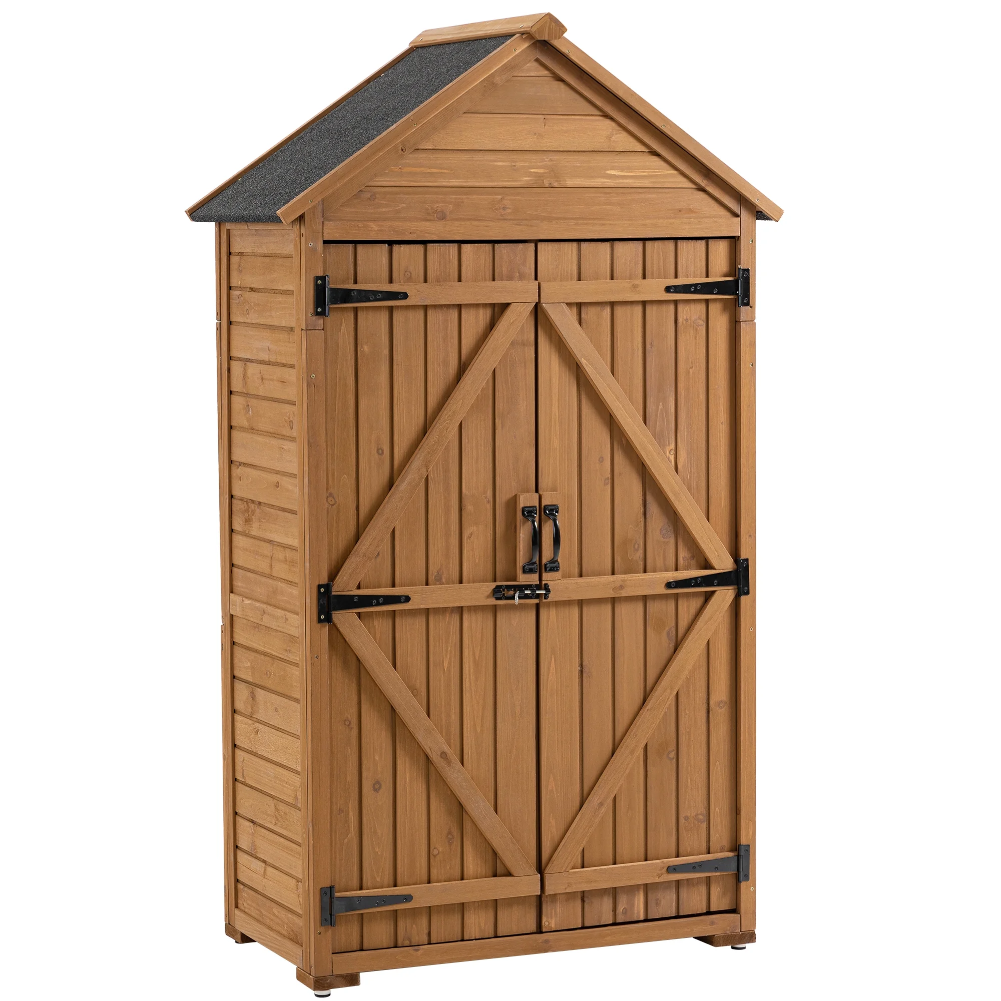 Outdoor Wood Tool Shed with Shelves and Latch Garden Storage Cabinet Outside Wooden Closet, Brown