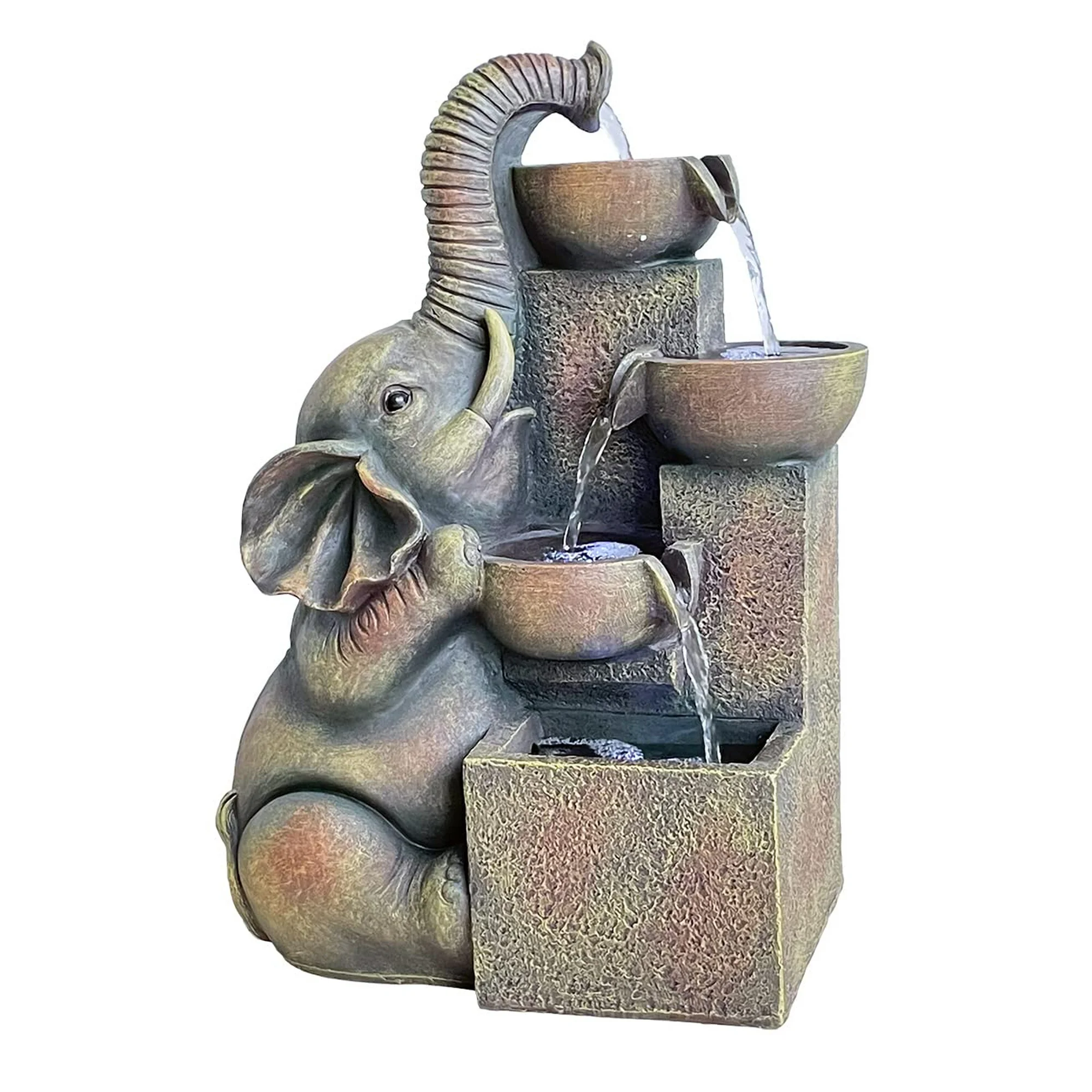 Outdoor Fountain Floor Water Fountain Garden Cascading Waterfall Fengshui Fountain Yard Patio Decor Gifts Sculpture LED Light 15 x 9 x 20 inch